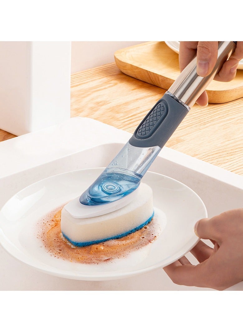 general Long Handle Pot Brush Set with Drain Tray Duty Dish Scrubber for Removing Grease and Stains Kitchen Cleaning Tools - Image 2