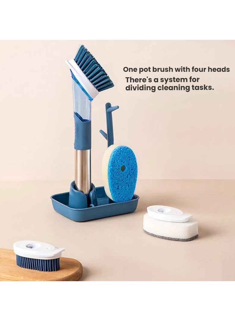 general Long Handle Pot Brush Set with Drain Tray Duty Dish Scrubber for Removing Grease and Stains Kitchen Cleaning Tools - Image 3