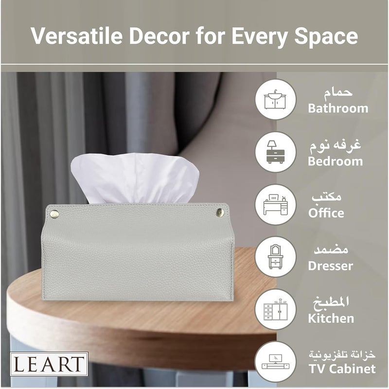 LeArt Leather Tissue Box Holder – Tissue Box Holder for Home Decorations for Living Room, Bedroom and Office | Tissue Box Cover | Car Tissue Holder | Tissue Box Cover for Car (Stone Grey) - Image 3