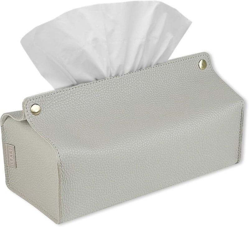 LeArt Leather Tissue Box Holder – Tissue Box Holder for Home Decorations for Living Room, Bedroom and Office | Tissue Box Cover | Car Tissue Holder | Tissue Box Cover for Car (Stone Grey) - Image 1