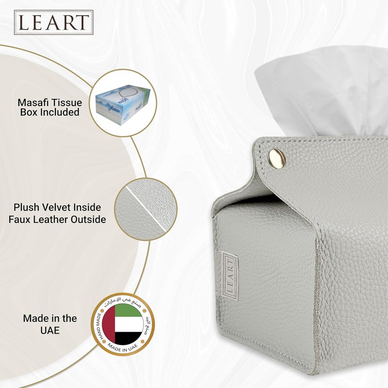 LeArt Leather Tissue Box Holder – Tissue Box Holder for Home Decorations for Living Room, Bedroom and Office | Tissue Box Cover | Car Tissue Holder | Tissue Box Cover for Car (Stone Grey) - Image 2