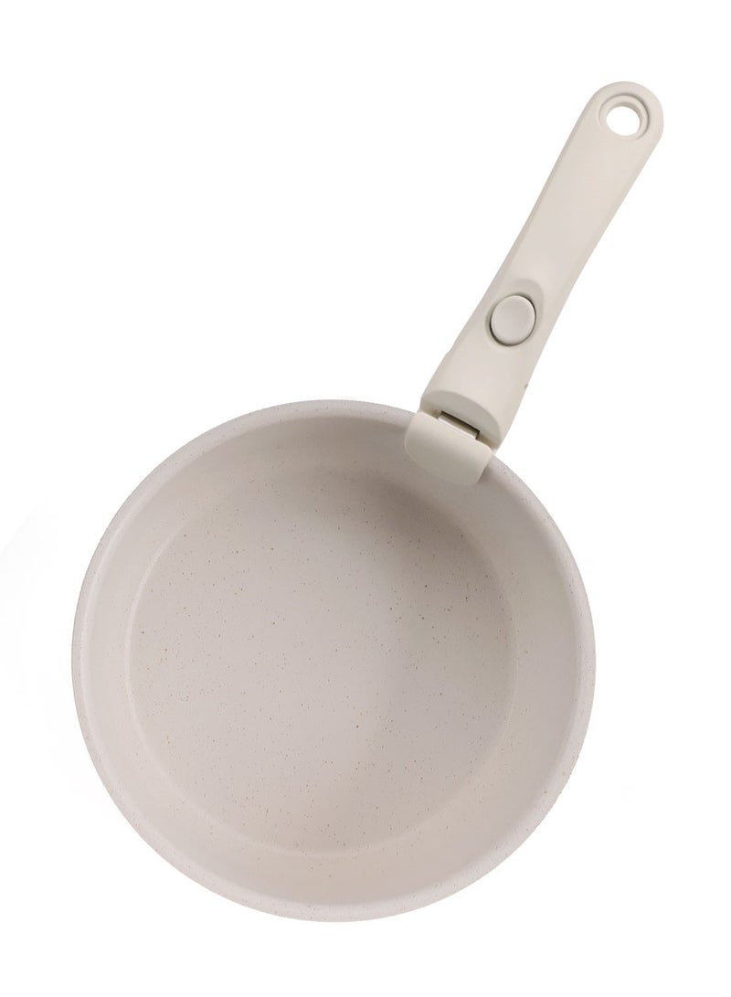 12 Piece Detachable Granite Cookware Set, Non-Stick, 1x24cm Frypan, 1x28cm Frypan, 1x18cm Saucepan with Tempered Glass Lid, 1x20cm Saucepan with Tempered Glass Lid, 1x26cm Saute Pan with Tempered Glass Lid, 1x18cm Fridge Lid, 1x20cm Fridge Lid, 2 handles - Ivory