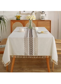 Table Cloth Farm Kitchen Rectangle Coffee Table Cover Cotton Linen Tablecloth Beige Wine Leaf 55x70 Inches