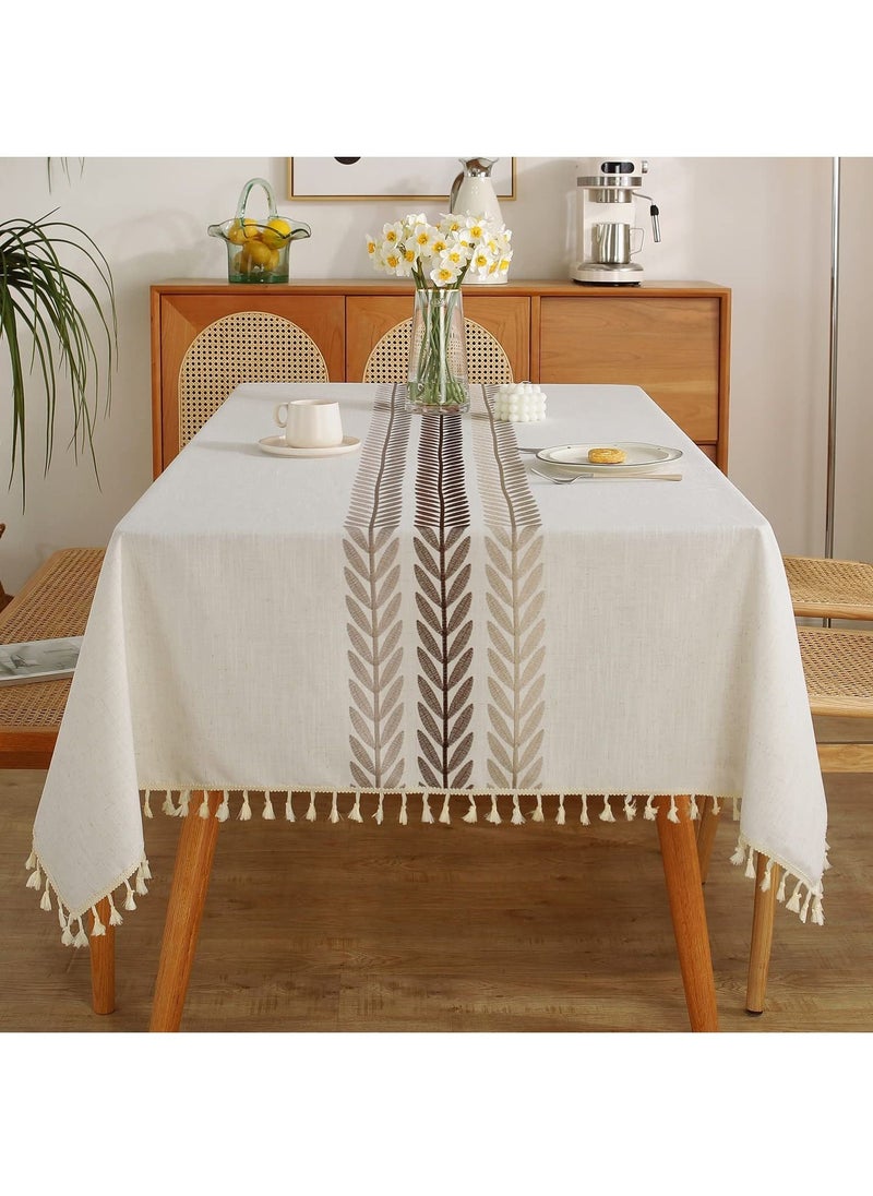 Arabest - Table Cloth Farm Kitchen Rectangle Coffee Table Cover Cotton Linen Tablecloth Beige Wine Leaf 55x70 Inches - Image 1
