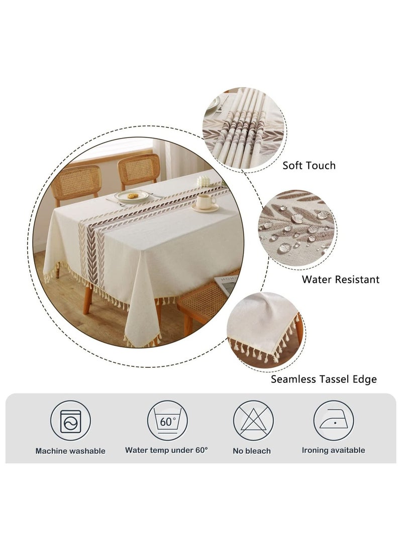 Arabest - Table Cloth Farm Kitchen Rectangle Coffee Table Cover Cotton Linen Tablecloth Beige Wine Leaf 55x70 Inches - Image 1
