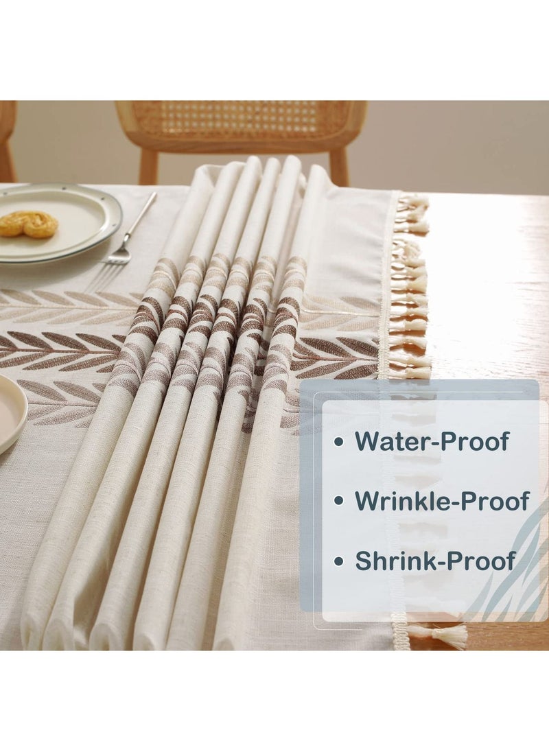 Arabest - Table Cloth Farm Kitchen Rectangle Coffee Table Cover Cotton Linen Tablecloth Beige Wine Leaf 55x70 Inches - Image 1