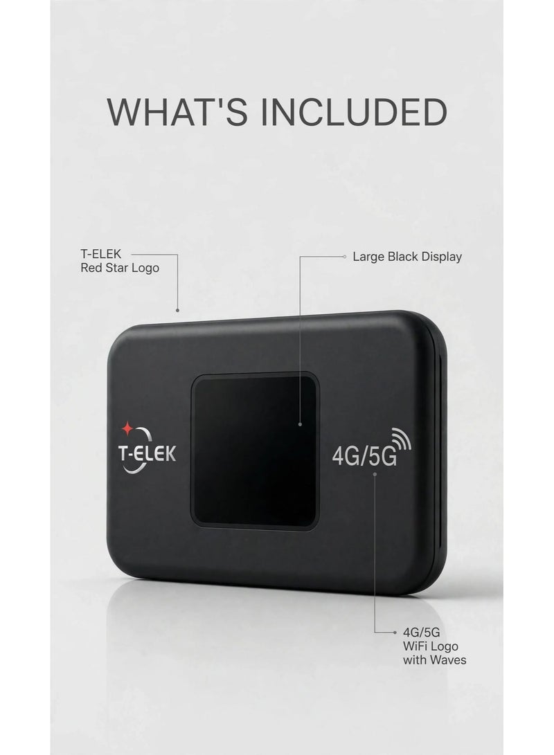 T-ELEK TM-9 5G LTE Wireless Modem WiFi Pro – Black, 300Mbps Portable WiFi Router, 3000mAh Rechargeable Battery, LCD Display, Type-C Charging, Supports Up to 12 Devices - Image 2