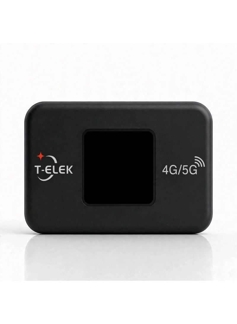 T-ELEK TM-9 5G LTE Wireless Modem WiFi Pro – Black, 300Mbps Portable WiFi Router, 3000mAh Rechargeable Battery, LCD Display, Type-C Charging, Supports Up to 12 Devices - Image 1