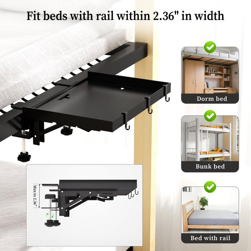 Edudif Foldable Bedside Shelf, Metal Clip-On Bed Tray Table for Bunk Bed & Dorm Beds, Dorm Room Essentials Organizer for College Students, Floating Tray, Space Saving Nightstand for Loft Beds (Black, Small) - Image 4