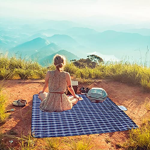Wind Tour Family Outdoor Waterproof Durable Picnic Blankets with Carry Strap,Foldable 59×70.9 inch Sandproof Beach Mat for Kids Playground Camping Park Hiking Grass Travelling (1, Navy Blue) - Image 2