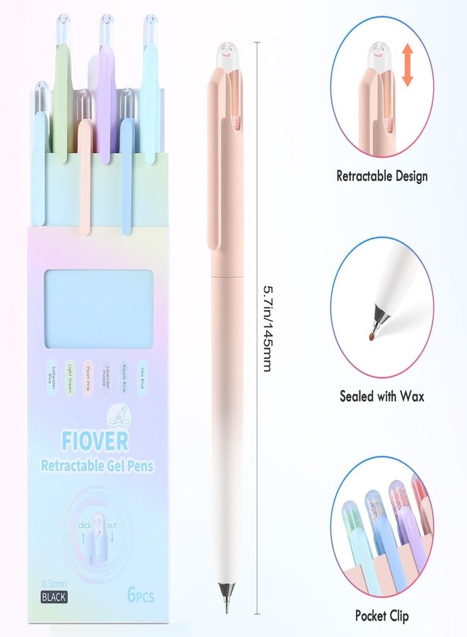 FIOVER Gel Pens 6 Pack 0.5mm Drift Bottle Retractable Fine Tip Smooth Writing Black Ink Quick Dry No Smudge Aesthetic Cute Office School Supplies Gifts for - Image 5