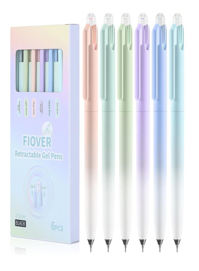 FIOVER Gel Pens 6 Pack 0.5mm Drift Bottle Retractable Fine Tip Smooth Writing Black Ink Quick Dry No Smudge Aesthetic Cute Office School Supplies Gifts for - Image 1