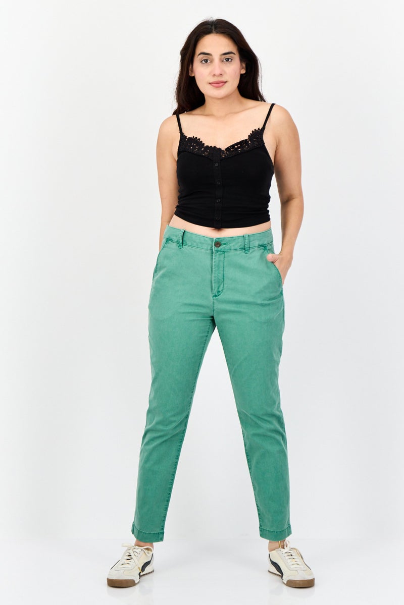 ESPRIT Women Regular Fit Solid 30 Inseam Chino Pants, Green - Image 2