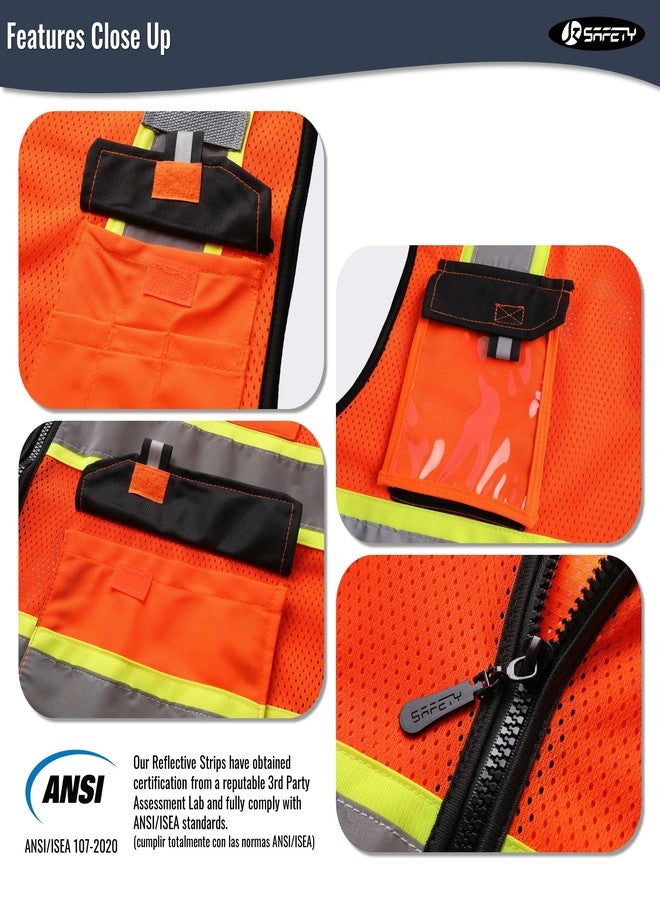JKSafety سترات أمان عاكسة عالية الوضوح من JKSafety للرجال والنساء، سترة عالية الوضوح مزودة بجيوب، مصنوعة من نسيج شبكي، ملابس أمان، سترة نيون للعمل (220-برتقالي L) - Image 3