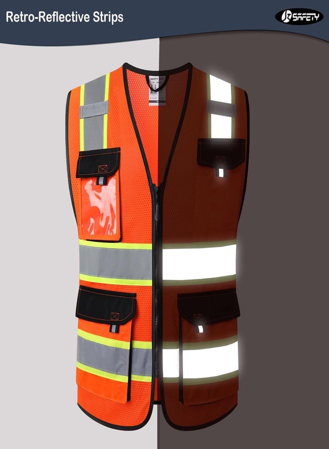 JKSafety سترات أمان عاكسة عالية الوضوح من JKSafety للرجال والنساء، سترة عالية الوضوح مزودة بجيوب، مصنوعة من نسيج شبكي، ملابس أمان، سترة نيون للعمل (220-برتقالي L) - Image 2