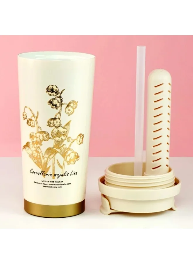 LITTLE SURPRISE BOX Lily Gold Stainless Steel premium Insulated Detox Infuser Bottle with Tea and Fruit Infuser attachment, 520ml