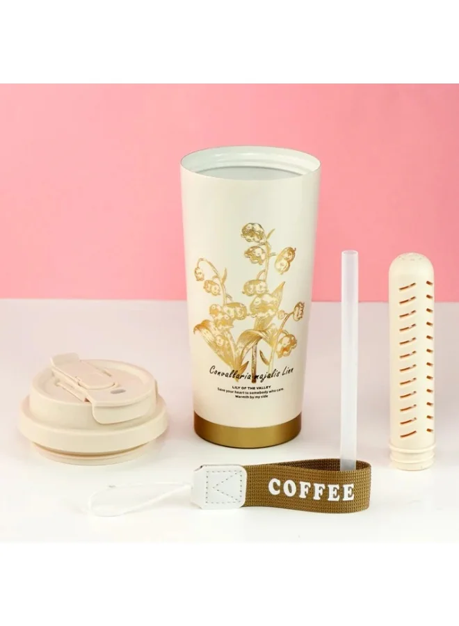 LITTLE SURPRISE BOX Lily Gold Stainless Steel premium Insulated Detox Infuser Bottle with Tea and Fruit Infuser attachment, 520ml