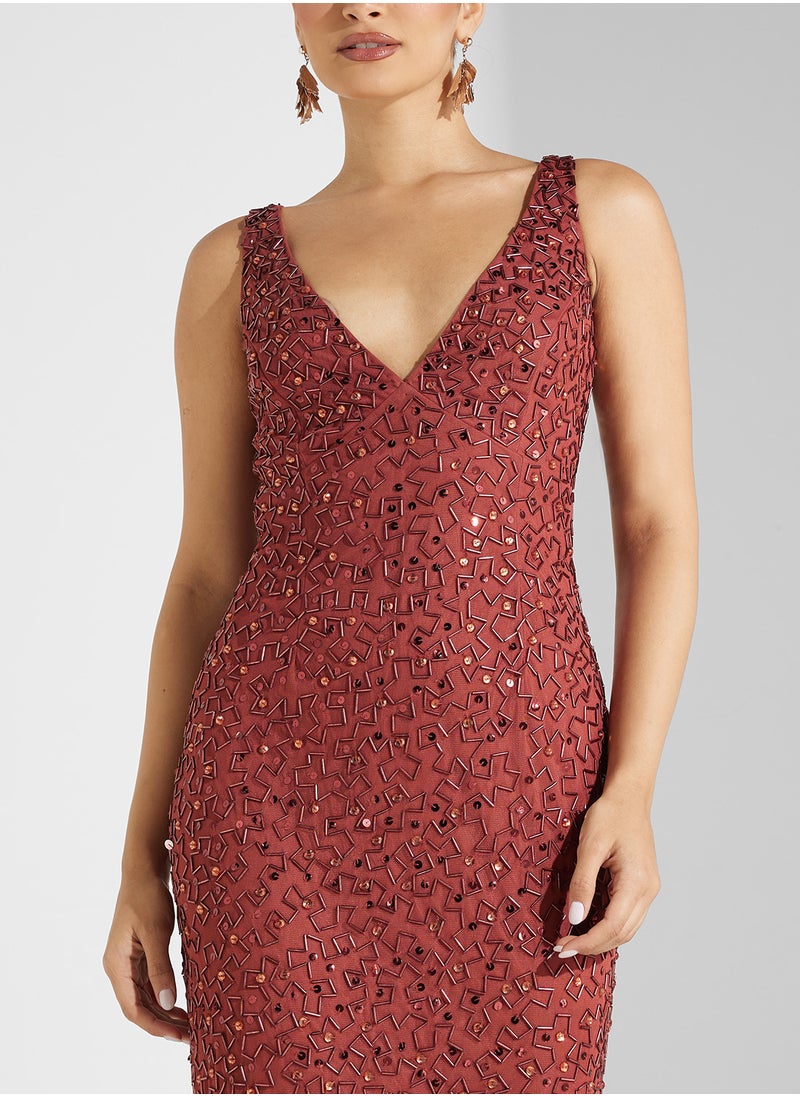 Amelia Rose V-Neck Sequin Maxi Dress  - Image 3
