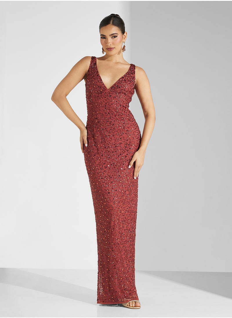 Amelia Rose V-Neck Sequin Maxi Dress  - Image 4