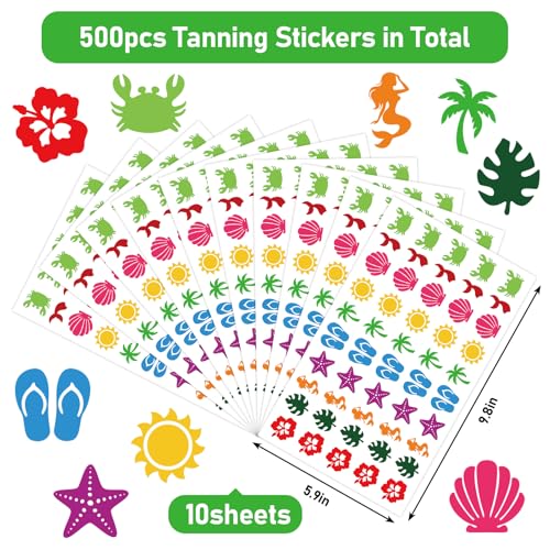 Whaline 500Pcs Sea Beach Tanning Sunbathing Stickers Starfish Sun Palm Hibiscus Self Adhesive Body Decals for Summer Hawaiian Tropical Luau Salon Party Supplies - Image 3