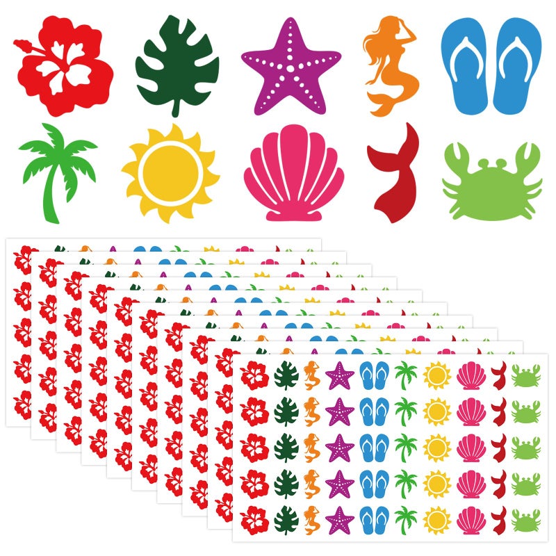 Whaline 500Pcs Sea Beach Tanning Sunbathing Stickers Starfish Sun Palm Hibiscus Self Adhesive Body Decals for Summer Hawaiian Tropical Luau Salon Party Supplies - Image 2