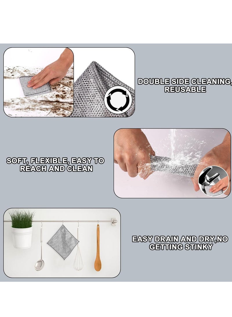 Reusable Wire Dishwashing Rags, 20 Pcs, Non-Scratch, Steel Wool Scrubber, Microfiber Cleaning Cloths, for Kitchen, Sinks, Pots, Pans - Image 4
