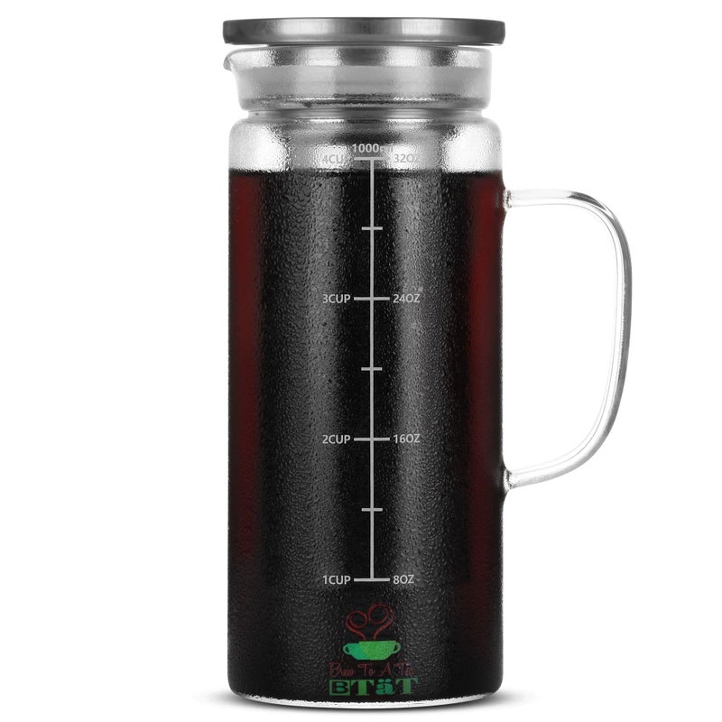 Brew To A Tea BTaT Cold Brew Coffee Maker Iced Coffee Maker 1 Quart 32 oz Iced Tea Maker Cold Brew Maker Tea Pitcher Coffee Accessories Iced Tea Pitcher Cold Brew System Cold Brew Pitcher 