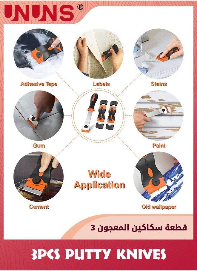 UNUNS - مكشطة شفرة الحلاقة، 3 عبوات من أدوات مكشطة الحلاقة مع 30 شفرة بلاستيكية و30 شفرة حلاقة معدنية، مكشطة تنظيف 2 في 1 لإزالة الملصقات، وملصق التسجيل، والصبغة، والشحوم من الزجاج الأمامي، والأجهزة، والزجاج - Image 1