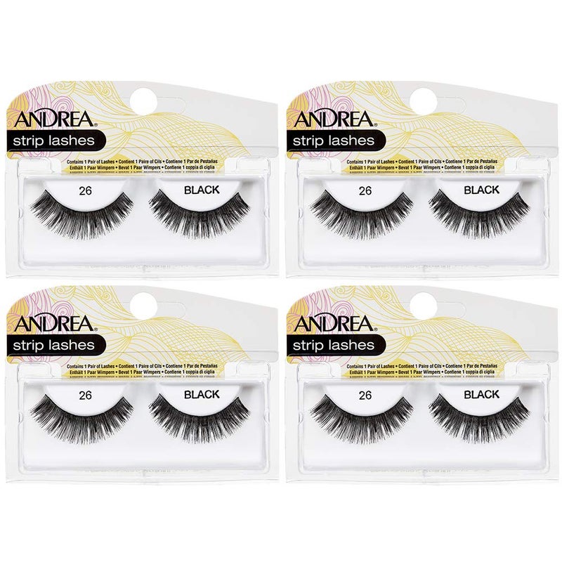 Andrea False Lashes Style 26  Black Natural Look Strip Lashes for Everyday Wear 4 Pairs