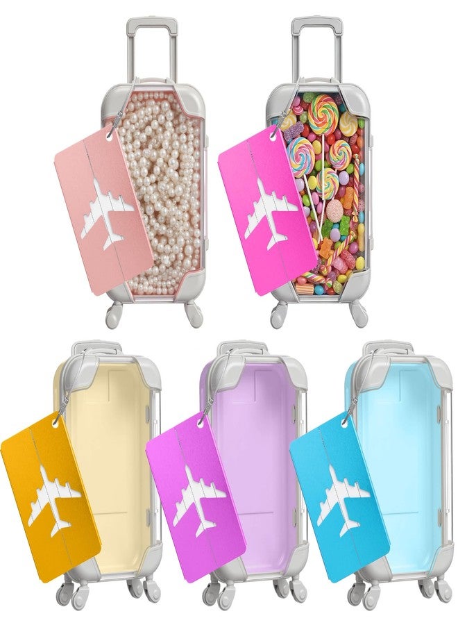 Teecyhooo 5 Pcs Mini Suitcase Party Favor Boxes and 5 Pcs Metal Luggage Tags with Card, Clear Mini Luggage Gift Boxes for Girls Wedding Travel Birthdays Bachelorette (6.5 x 2.8 x 1.4 Inch,Multicolor - Image 1