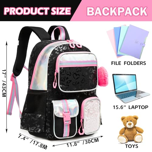 Meetbelify Cute Black School Backpack for Girls Aesthetic Backpacks for Elementary Student Teen Girls School Bag Kids Travel Bookbag for Girls Ages 810 - Image 3