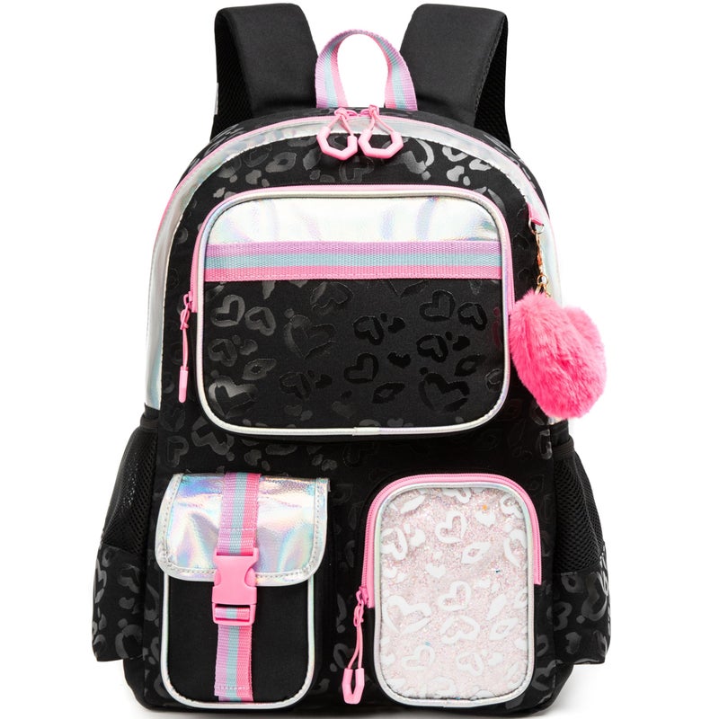 Meetbelify Cute Black School Backpack for Girls Aesthetic Backpacks for Elementary Student Teen Girls School Bag Kids Travel Bookbag for Girls Ages 810 - Image 2