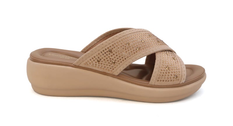 YOKI NOMI-05 Womenâ€™s Wedge Sandals with Rhinestone Straps â€“ Bling Sandals, Sparkly Dressy Wedges, Fancy Platform Wedges - Mocha, Size 6 - Image 2