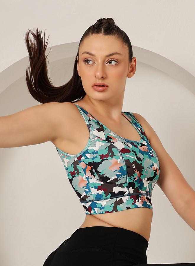 Clovia Medium Impact Padded Camouflage Print Sports Bra - Image 1
