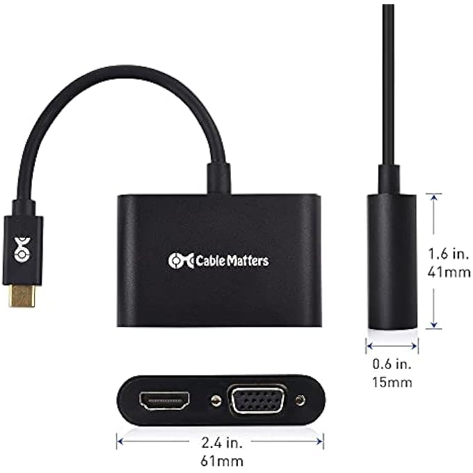 Cable Matters ALUMINUM USB C TO HDMI VGA ADAPTER FOR SURFACE PRO 7 MACBOOK PRO DELL XPS 13 AND MORE - THUNDERBOLT 3 PORT COMPATIBLE - Image 3