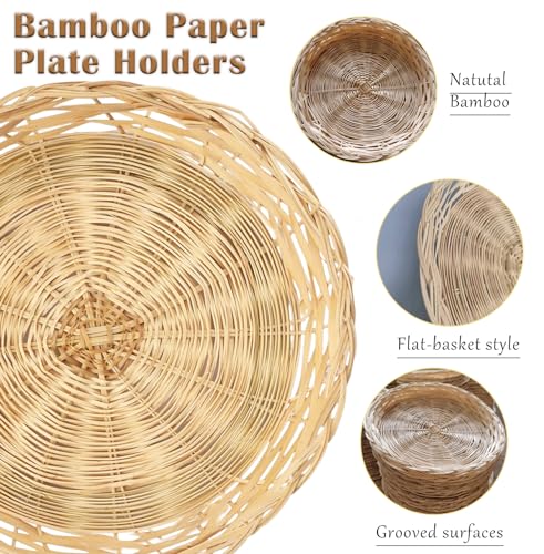 Cheardia 8 Pack Bamboo Paper Plate Holders, 10 Inches Reusable Wicker Charger Plates for Dinner Plates Natural Hand Woven Wicker Paper Plate Baskets for Home Party Daily Dinning Picnic - Image 3