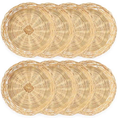 Cheardia 8 Pack Bamboo Paper Plate Holders, 10 Inches Reusable Wicker Charger Plates for Dinner Plates Natural Hand Woven Wicker Paper Plate Baskets for Home Party Daily Dinning Picnic - Image 1