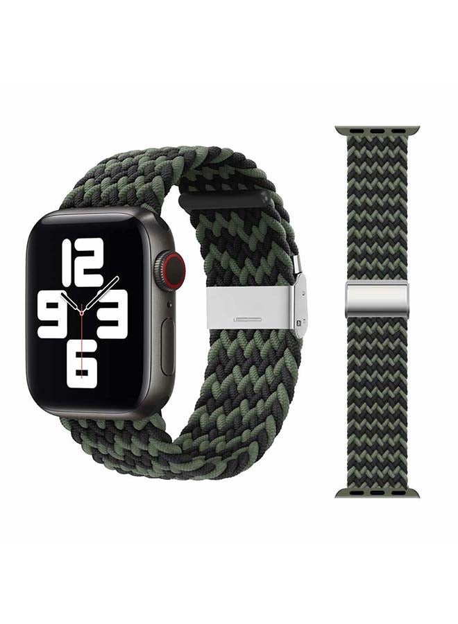 NIBEMINENT Adjustable Braided Solo Loop Band For Apple Watch Series 6/SE/5/4/3/2/1 Black/Green - Image 1