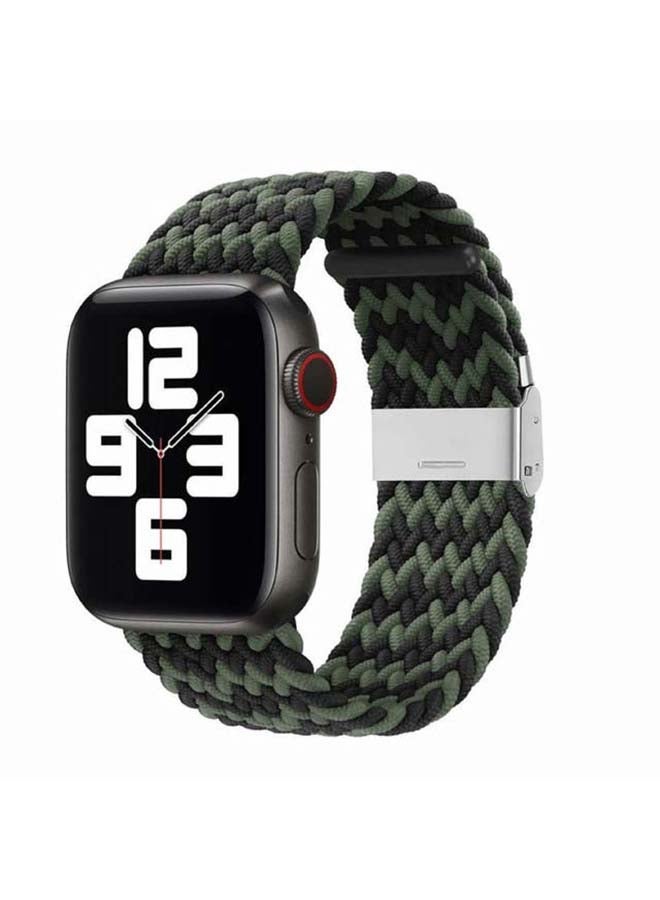 NIBEMINENT Adjustable Braided Solo Loop Band For Apple Watch Series 6/SE/5/4/3/2/1 Black/Green - Image 2