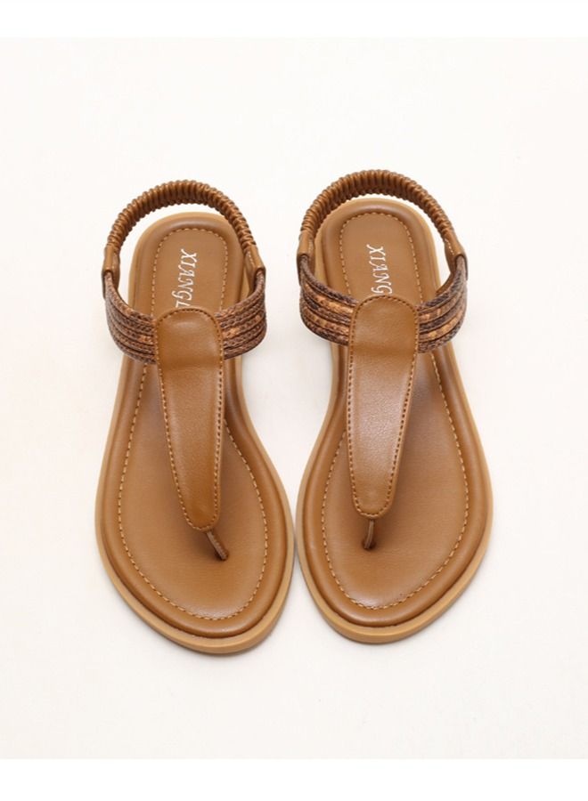 Loquat Vintage leisure Flat Sandals Sandals 2CM Brown  - Image 3