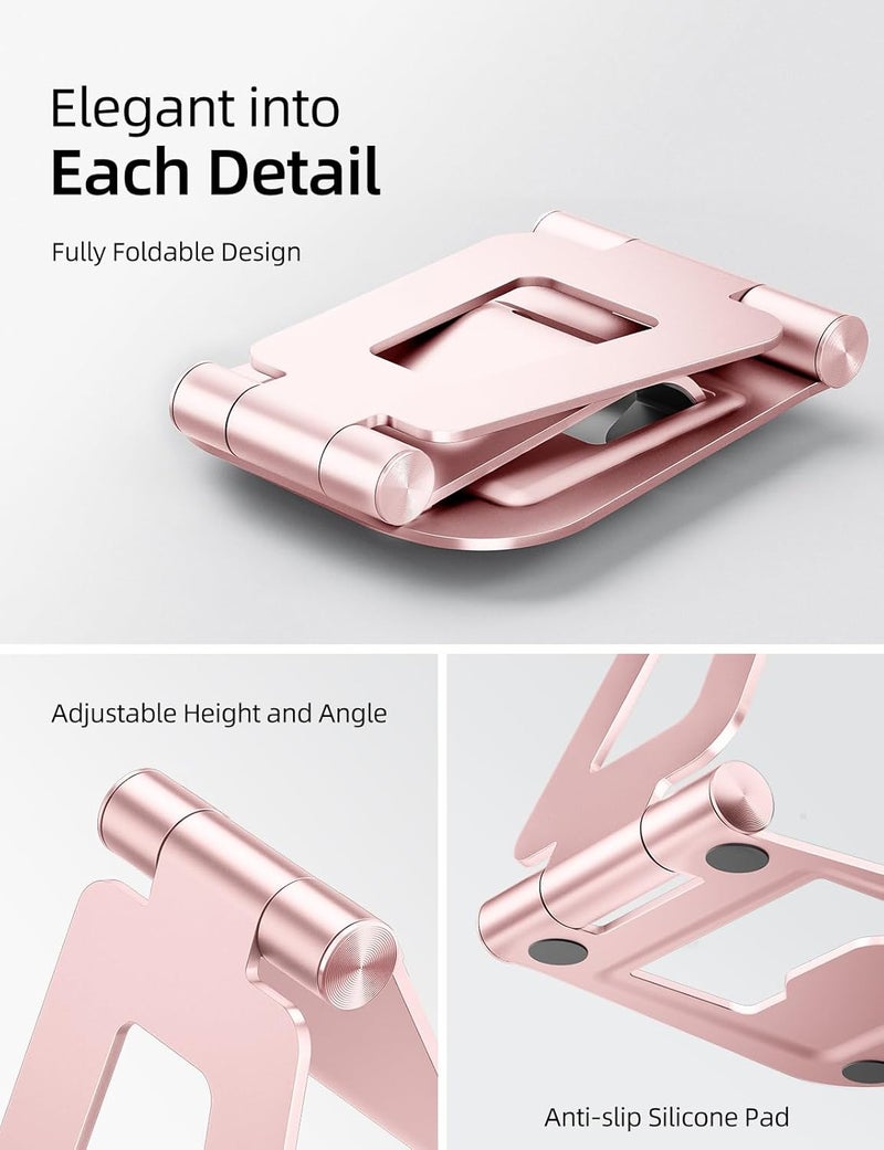 nulaxy Aluminum Dual Foldable iPad Stand, Fully Adjustable Desktop Tablet Holder, Tablet Accessories for Office Kindle Compatible with Mobile Devices iPad Pro/Air/Mini, iPhone Pro/Max/Plus, Rose Gold - Image 4