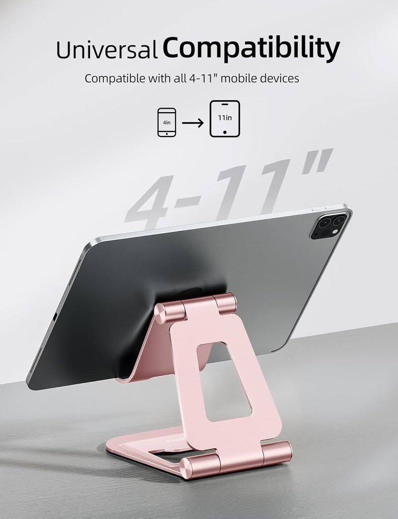 nulaxy Aluminum Dual Foldable iPad Stand, Fully Adjustable Desktop Tablet Holder, Tablet Accessories for Office Kindle Compatible with Mobile Devices iPad Pro/Air/Mini, iPhone Pro/Max/Plus, Rose Gold - Image 3
