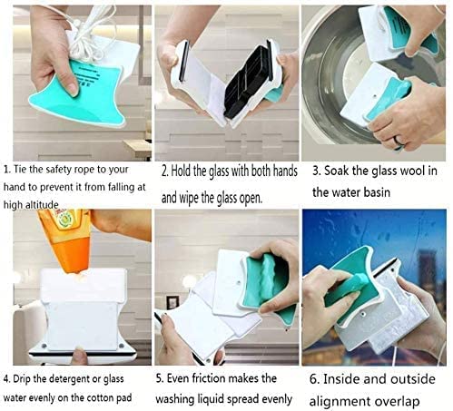 BIG CART Magnetic Window Cleaner DoubleSide GlazedTwo Sided Glass Cleaner Wiper with 2 Extra Cleaning Cotton Cleaner Squeegee Multi Color Pack of 1 - Image 5