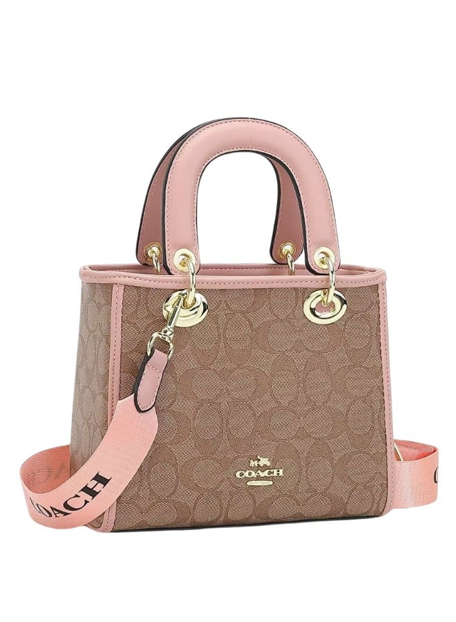 coachoutlet Coach Outlet Women's Signature Canvas Mini Tote Bag Stylish Handbag with Top Handles & Crossbody Strap Shoulder bag Khaki/Petal Pink