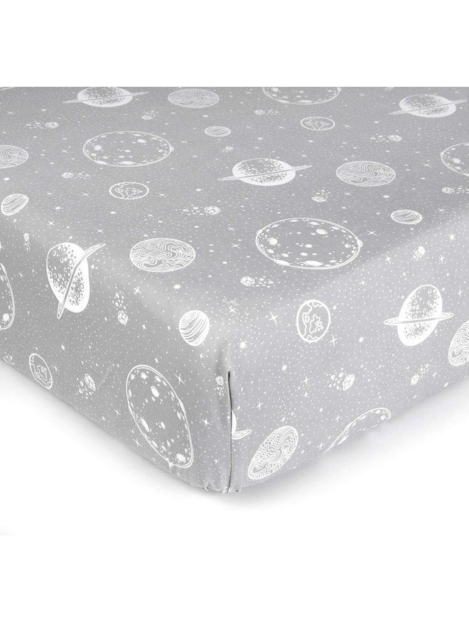 Tadpoles - Tadpoles 2-Piece Galaxy Planets Crib Sheets | Collection of 2 Fitted Crib Sheets | Made of 100% Brushed Microfiber Polyester | Soft, Smooth, Breathable & Durable | Ideal for Babies | Grey - Image 1
