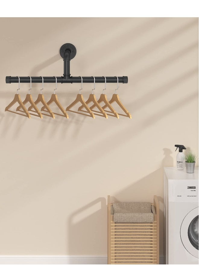 Industrial Pipe Floating Clothing Rack Wall Mounted, Heavy Duty Rustic Vintage Steel Black Metal Garment Bracket Frame, Commercial or Residential Wardrobe Clothes Display (1 Pack)  - Image 4