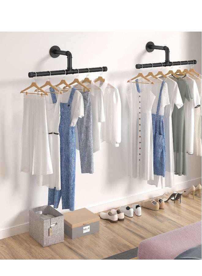 Industrial Pipe Floating Clothing Rack Wall Mounted, Heavy Duty Rustic Vintage Steel Black Metal Garment Bracket Frame, Commercial or Residential Wardrobe Clothes Display (1 Pack)  - Image 2