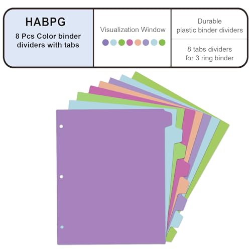 habgp 16Pcs/2 Set Binder Dividers with Tabs, 8 Color Tab for 3 Ring Binder Dividers, Page Folder Dividers for 3 Ring Binder Sheet Paper Protectors, Plastic Tabbed File Dividers with Tabs S099 - Image 2
