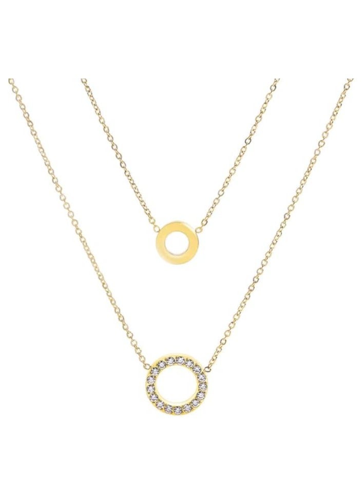 Kaaf creations Stainless steel 18K gold plated round zircon 2 necklace 36+5cm - Image 1