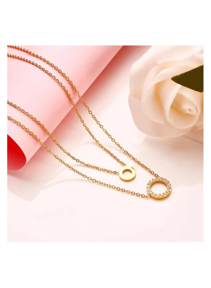 Kaaf creations Stainless steel 18K gold plated round zircon 2 necklace 36+5cm - Image 2